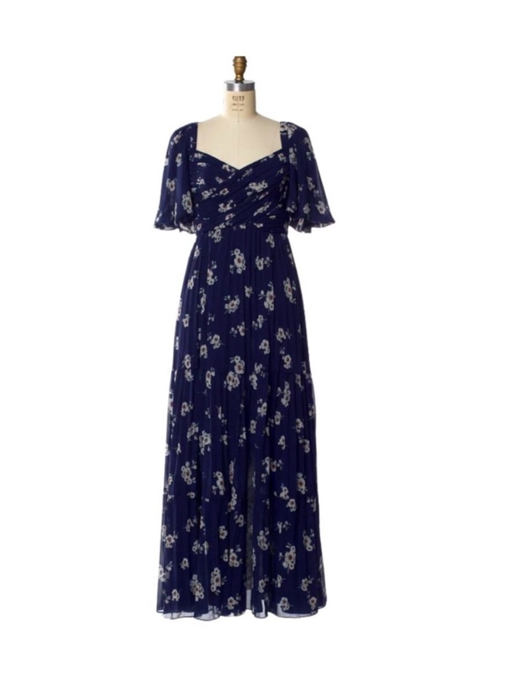 Self Portrait Panzy Floral Chiffon Maxi Dress 6 Blue